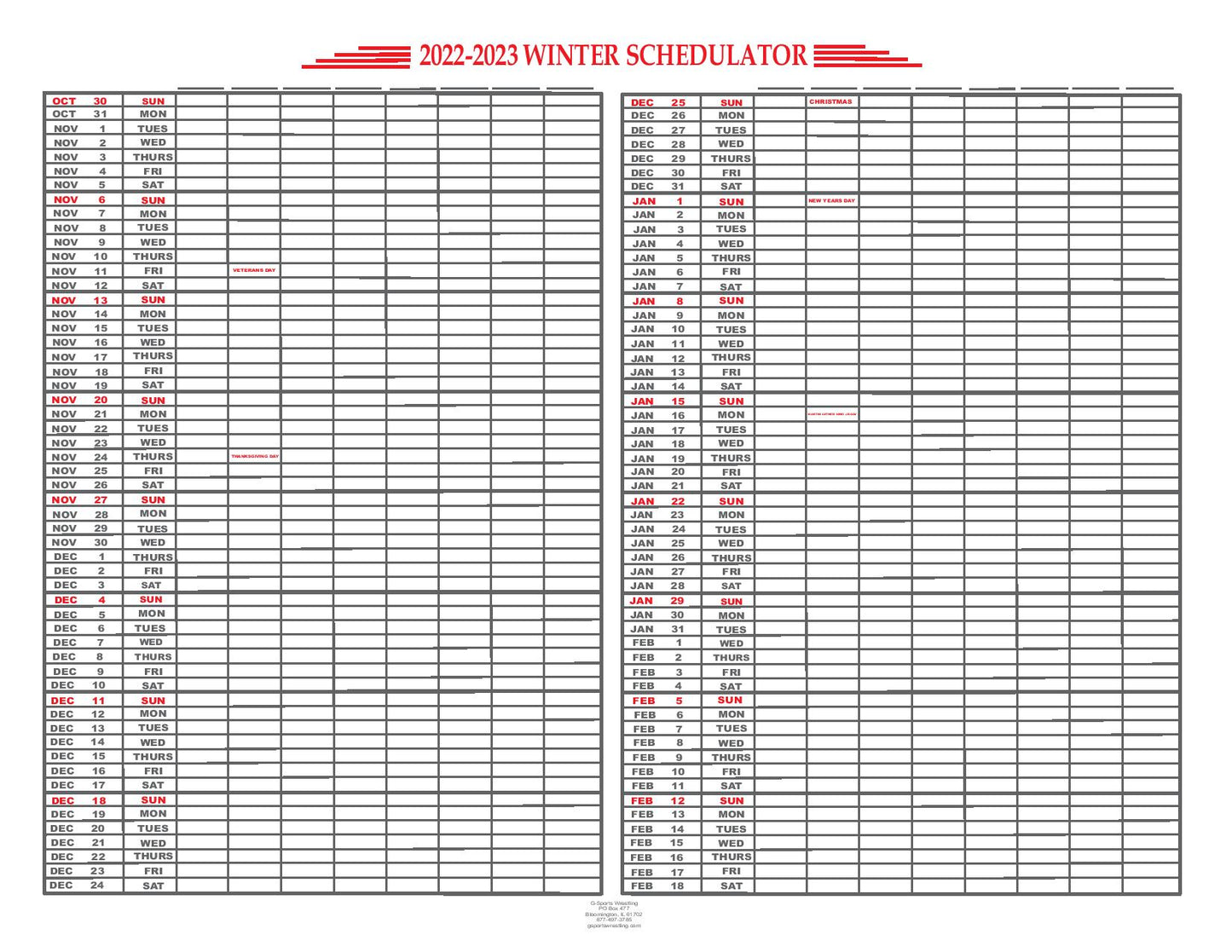 Large Schedulators 2026-2027 School Year (EM-100L)